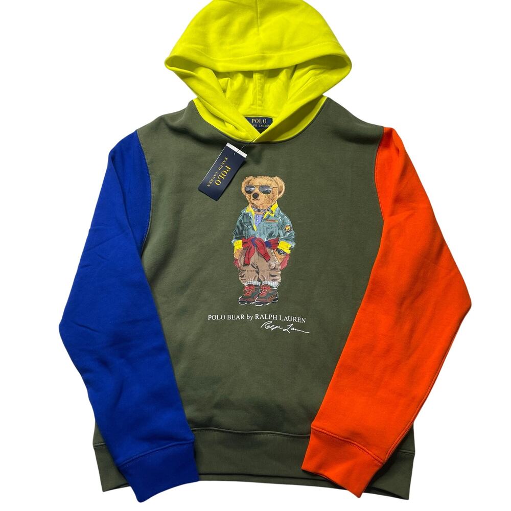 NWT Polo Ralph Lauren Bear Color Block Fleece Hoodie Sweatshirt XL Kids